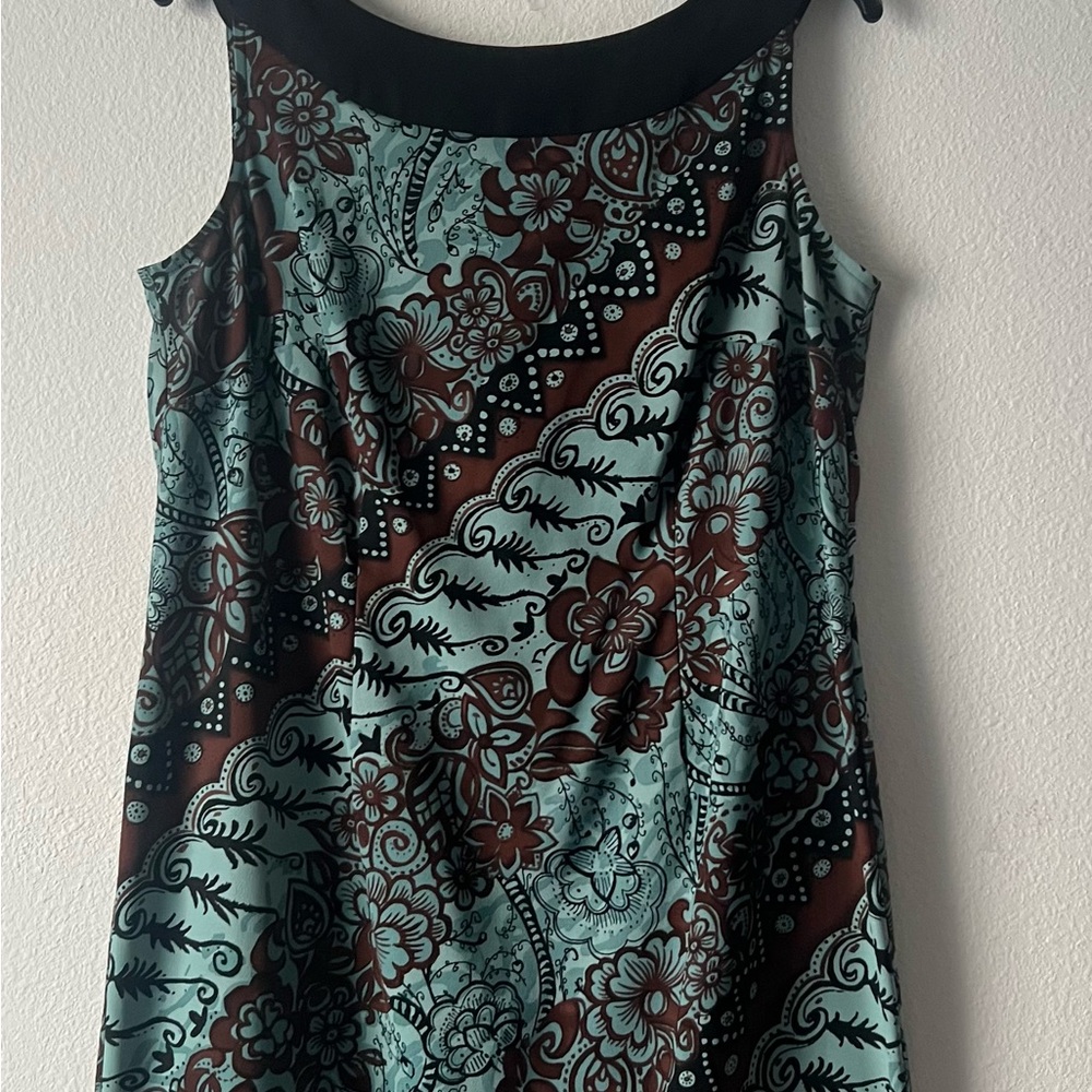 Dress Barn Teal, Brown and Black Floral Midi Dress, Size 14W - Picture 8 of 9